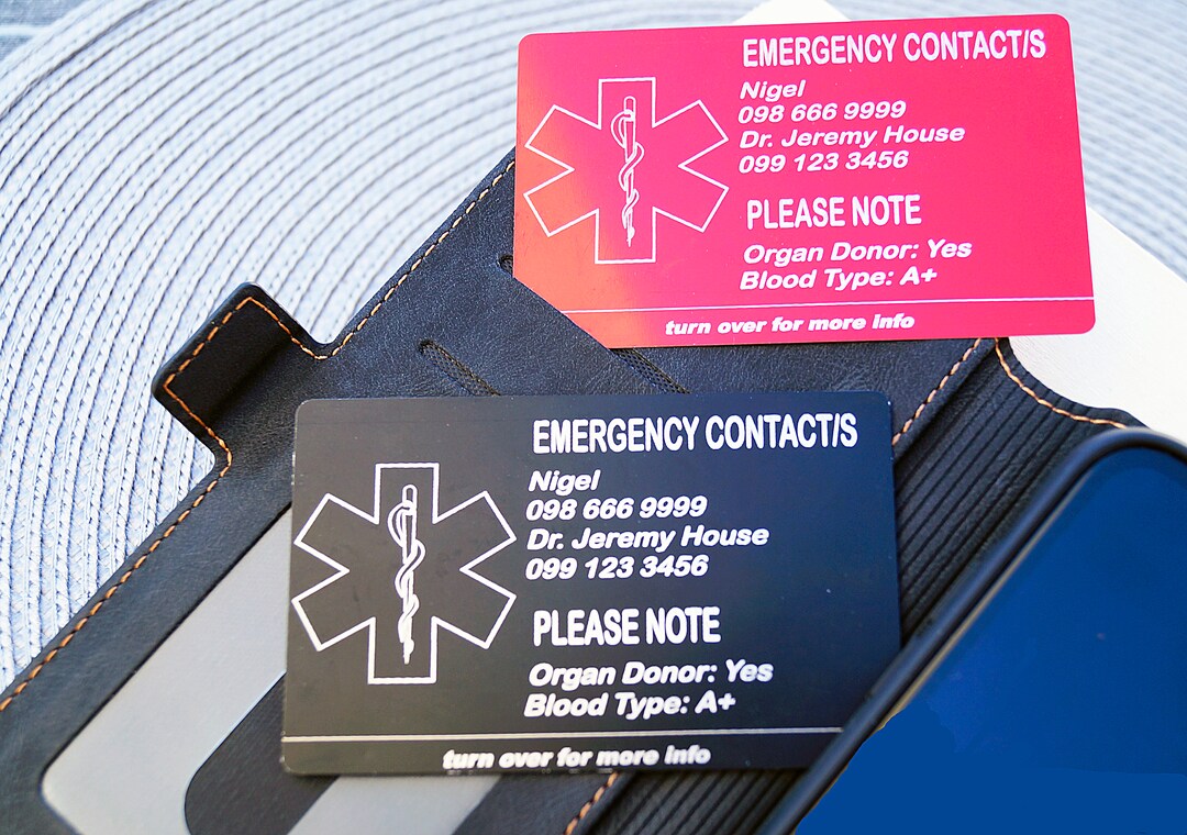 Wallet ICE Card Medical ID Card Medical Alert Card Personalized Custom