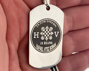 HOS za dom spremni, Croatia army brigade insignia, laser engraved pendant, personalised military dog tag, pendant necklace chain,