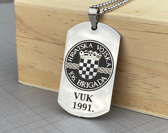 Military army brigade insignia, Personalised military dog tag, laser engraved, Pume, Tigrovi, Gromovi, pendant with chain, Hrvatska Vojska