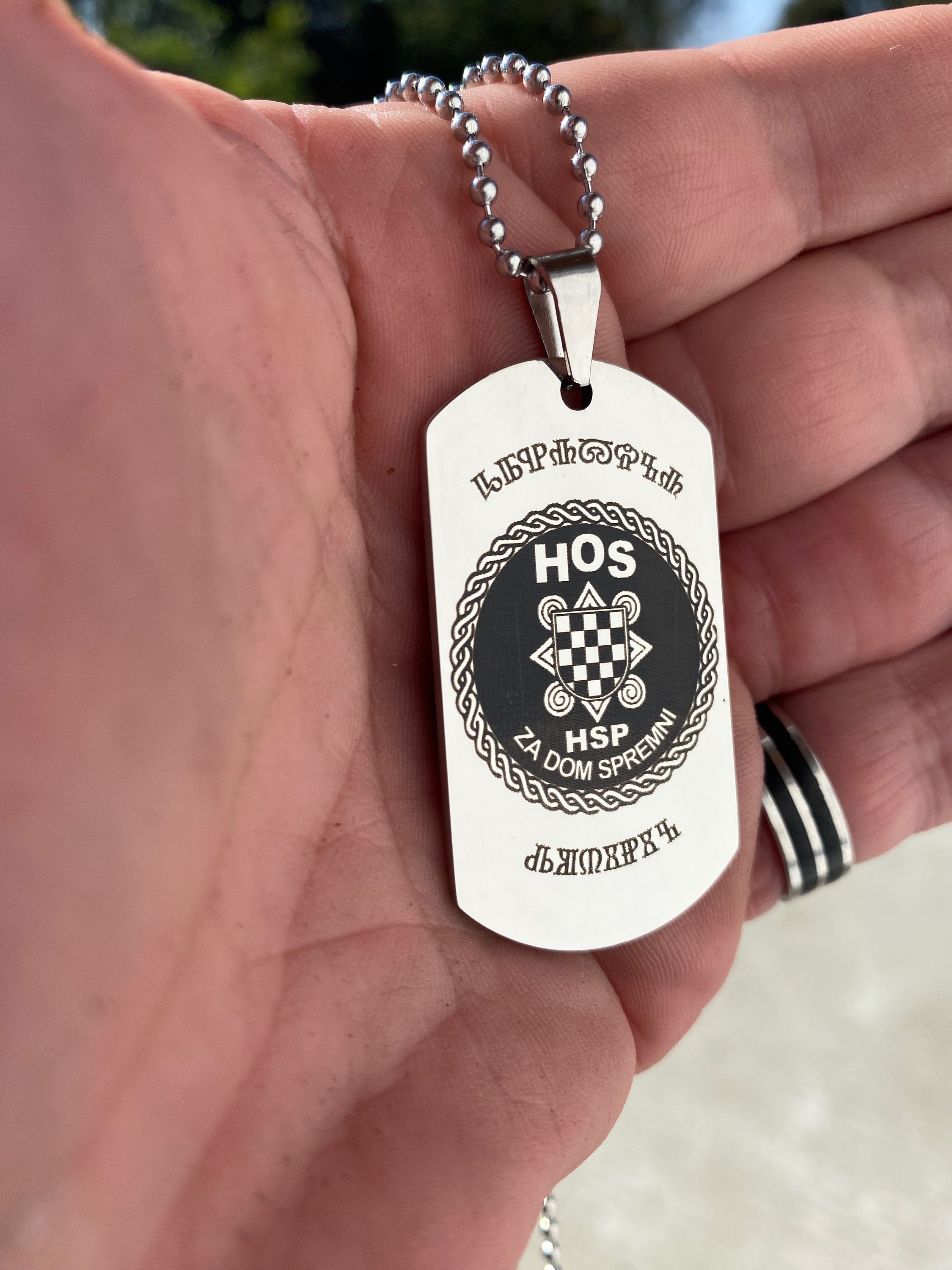 HOS engraved logo emblem Personalised military dog tag, Croatian army brigade insignia, laser engraved pendant necklace chain,za dom spremni
