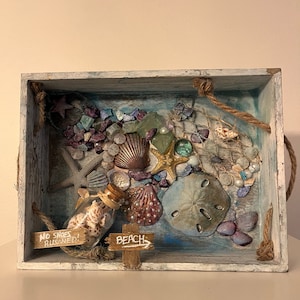 Nautical Beach Decor Wooden Shadow Box for Shelf/ With Sand Dollar ...