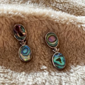 Vintage Abalone Shell Earrings Sterling silver 925 drop earrings/mexico abalone jewelry