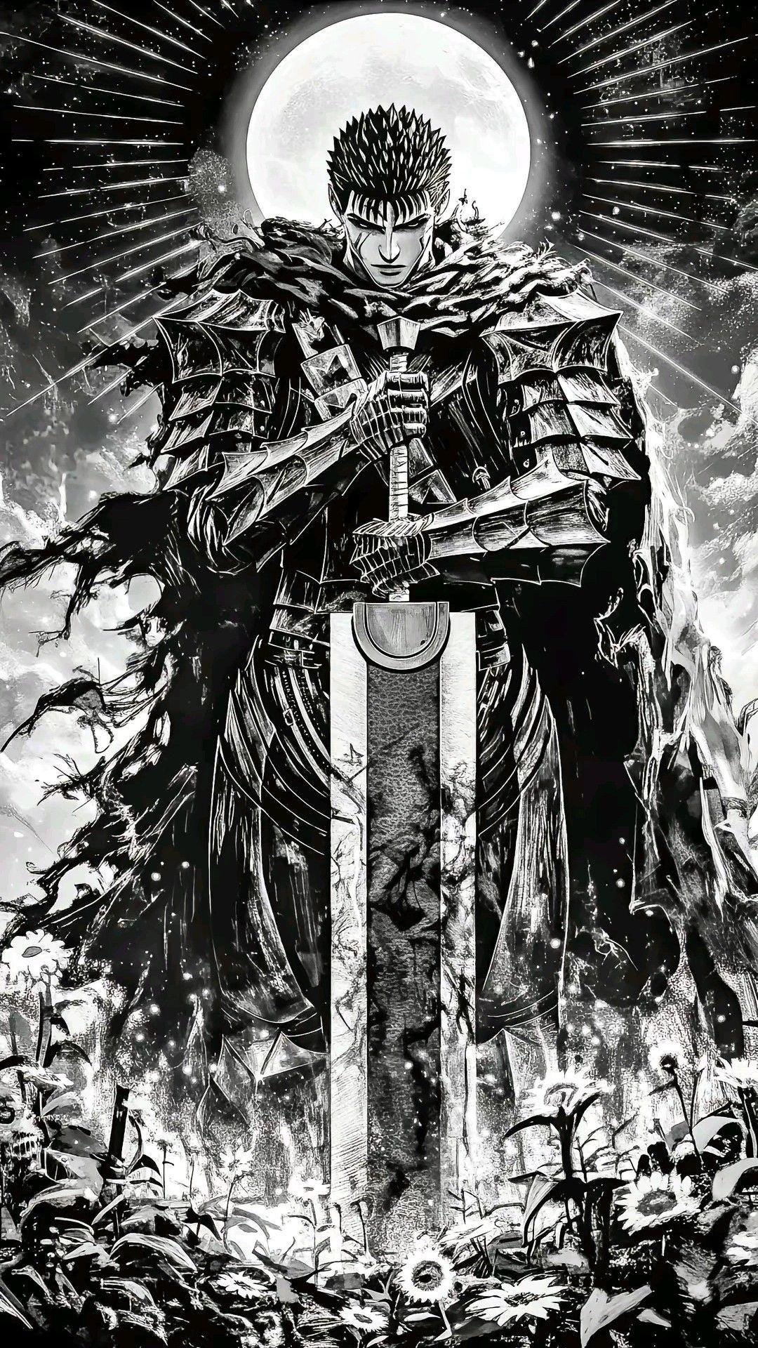 Guts Berserk Anime Poster Black and White Manga Wall Art Gift for Anime ...