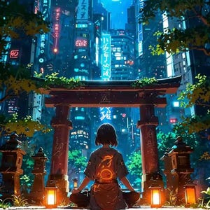 Japan Punk Anime City Life Poster Cartoon Girl Neon Street Scenery Wall Art Picture Living Room Home Decor