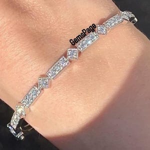 Luxury 3 mm Round Cut Moissanite Diamond Bangle, Daily Wear Milgrin Bezel Set With Prong Diamond Women Bracelet, 18K Gold Wedding Bracelet