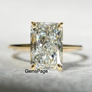 Solitaire Diamond Anniversary Ring, 12x8MM Radiant Cut Moissanite Bridal Ring, 14k Solid Yellow Gold Ring, Fabulous Tulip Prong Setting Ring
