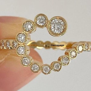 Alphabet Word Diamond Ring, Round Cut Moissanite Diamond Bezel Set C Letter Name Engagement Ring, 18K Gold Crismistmas Gift Any Letter