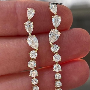 4.82 TCW Pear And Round Cut Moissanite Drop Earrings, Cluster Diamond Earrings For Women, 10K Yellow Gold Long Earrings, Party Wear Earrings