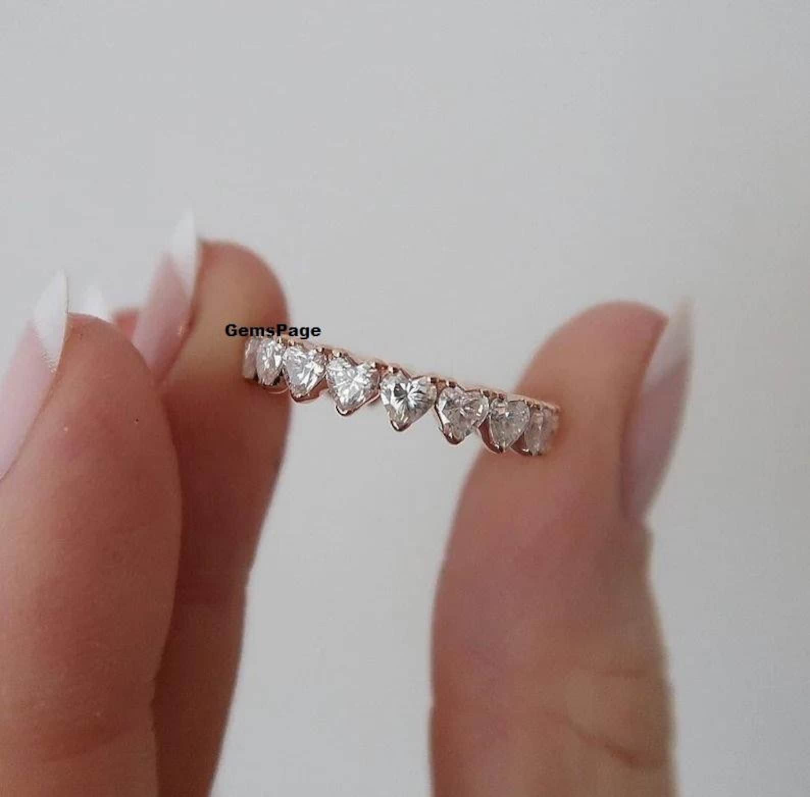 Symbol of Love 3.0 MM Heart Cut Colorless Moissanite Diamond Band, Full ...