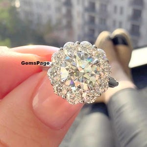 Nature Inspired Cluster Diamond Ring, 2.0 CT Round Cut Moissanite Engagement Ring With Beautiful Flower Halo, 10K White Gold Ring For Bride