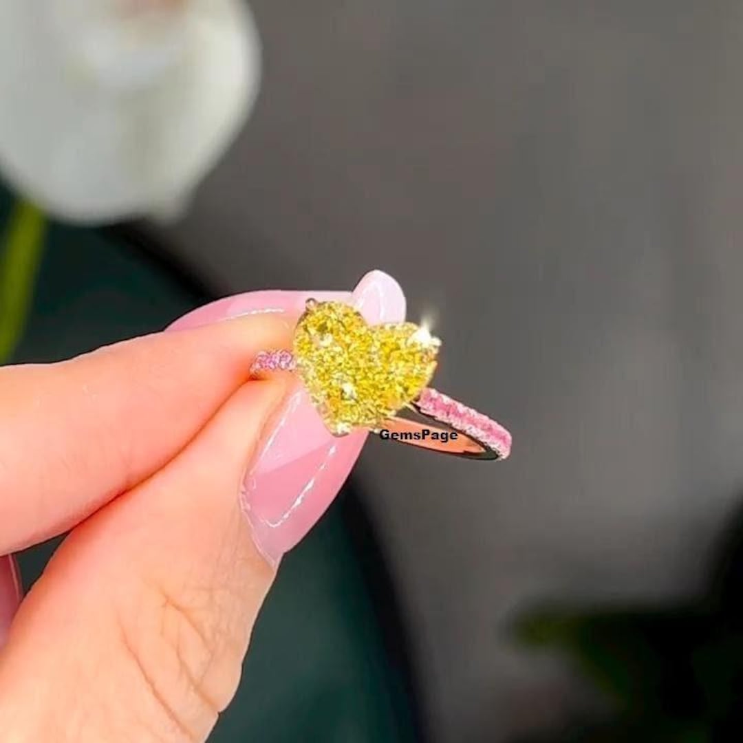 Love Symbolized 8 MM Heart Cut Yellow Diamond Engagement Ring