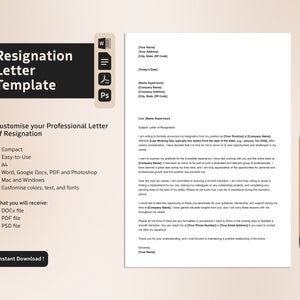 Resignation Letter Template, Modern and Simple, Google Docs, Word, PDF, Professional Letter of Resignation Template