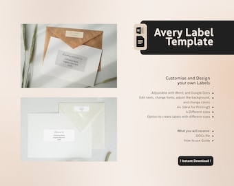 Avery Template, Label Template, Avery Envelope Address and Return Label, Avery Template 5160, Printable, Address Label Template, Modern