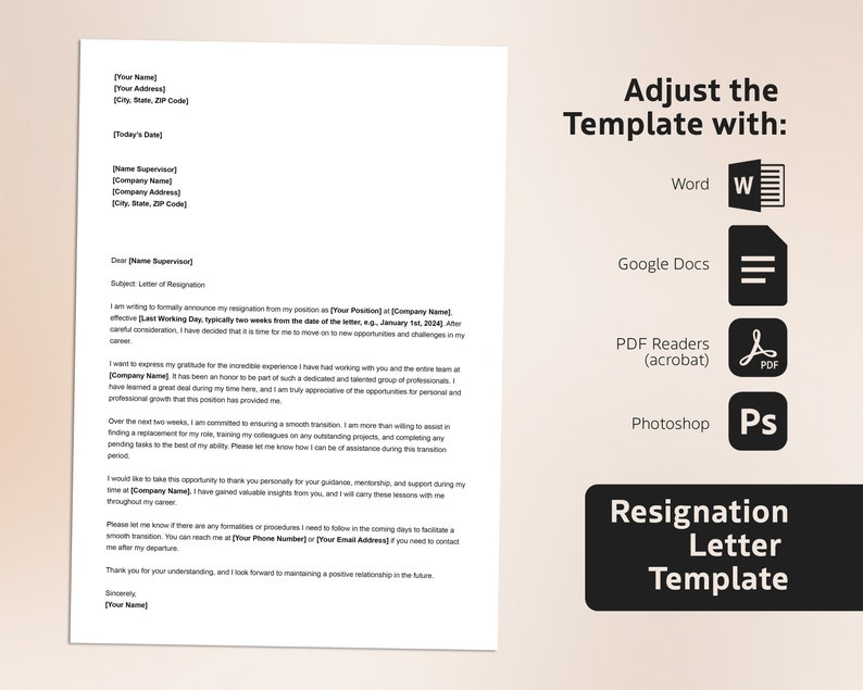 Resignation Letter Template, Modern and Simple, Google Docs, Word, PDF
