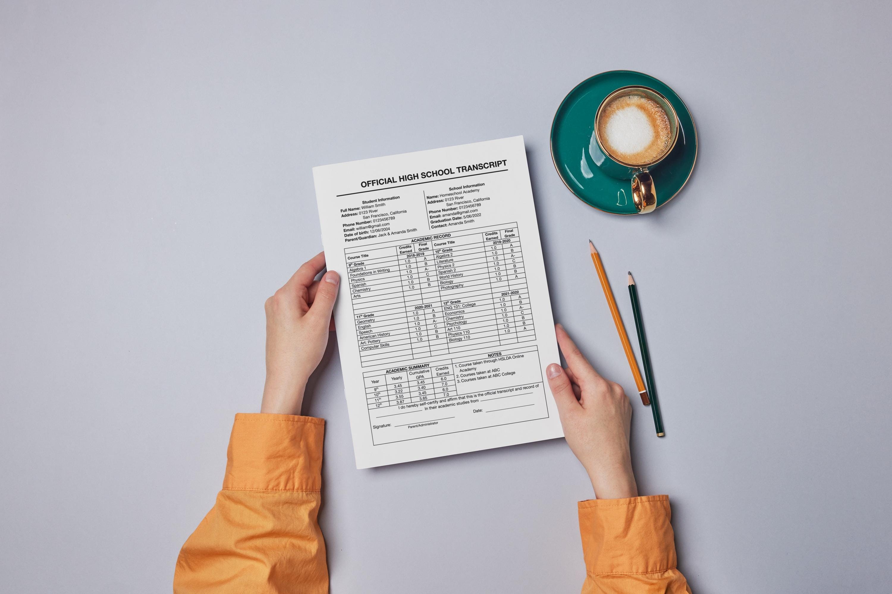 Printable High School Transcript Template, Homeschool Transcript ...