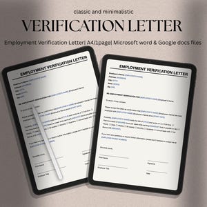 Simple Employment Verification Letter Template word, Employment Form doc, editable printable letter, Salary verification, HR templates
