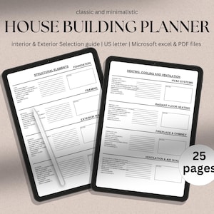 House building construction planner and selection guide in pdf and excel, contractor bid, editable selection info sheet, new construction