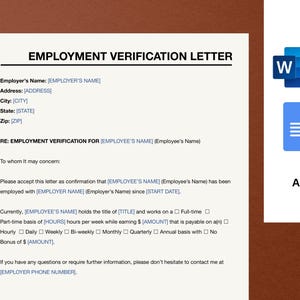 Sjabloon voor eenvoudige briefsjabloon voor arbeidsverificatie, woord, arbeidsformulierdocument, bewerkbare afdrukbare brief, salarisverificatie, HR-sjablonen
