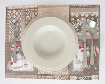 Beige Kerstplacemats - Sneeuwpop - 30x40 cm & 35x45 cm