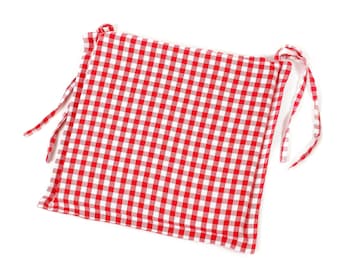 Cotton Chair Pad - Checkered - 40x40 cm - Red and White - Sewn-in zipper