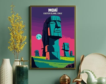 Moai Wall Art - Easter Island Chile Decorative Print Poster - Enigmatic Stone Guardians Wall Art - Instant Download