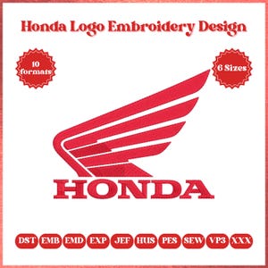 HONDA Motorrad Flügel Logo Stickdatei, Maschinendatei zum sofortigen Download für Bekleidungsaufnäher, Basteln, DIY-Projekte, 6 Größen und 10 Formate