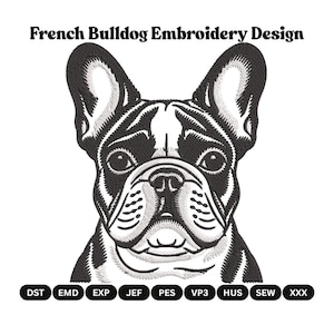 French Bulldog Embroidery Design Digital Download – Cute Dog Machine Embroidery File for Hoop Sizes, Bulldog Head Pattern for Pets Lovers