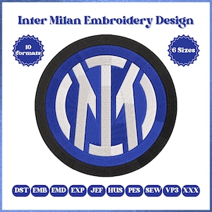 Inter Milan Embroidered Patch Badge | Inter FC Logo Patch | Soccer Club Crest Patch | Football Fan Gift Embroidery, 6 Sizes and 10 Formats