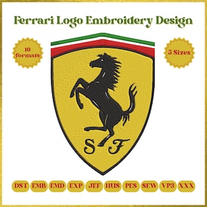 Ferrari Horse Embroidery Design Digital Download Instant Machine Embroidery Logo Pattern for Apparel DIY Patch Projects 6 Sizes & 10 Formats