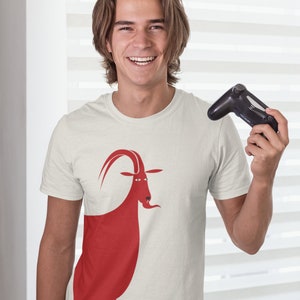 Shirt Herren Geschenk Ziege Cartoon GOAT Bio Baumwolle Fair Grafik Organic Sustainable - Suukama #138 - Ziege (red) Aktiv