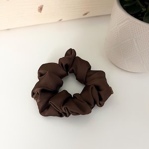 Brown Satin Scrunchie, gift for mom, girlfriend, hair tie, hair accessories, ponytail, bridesmaid proposal wedding