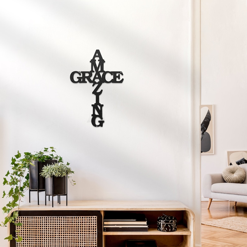 Amazing Grace Metal Cross Sign Religious Metal Wall Cross Etsy