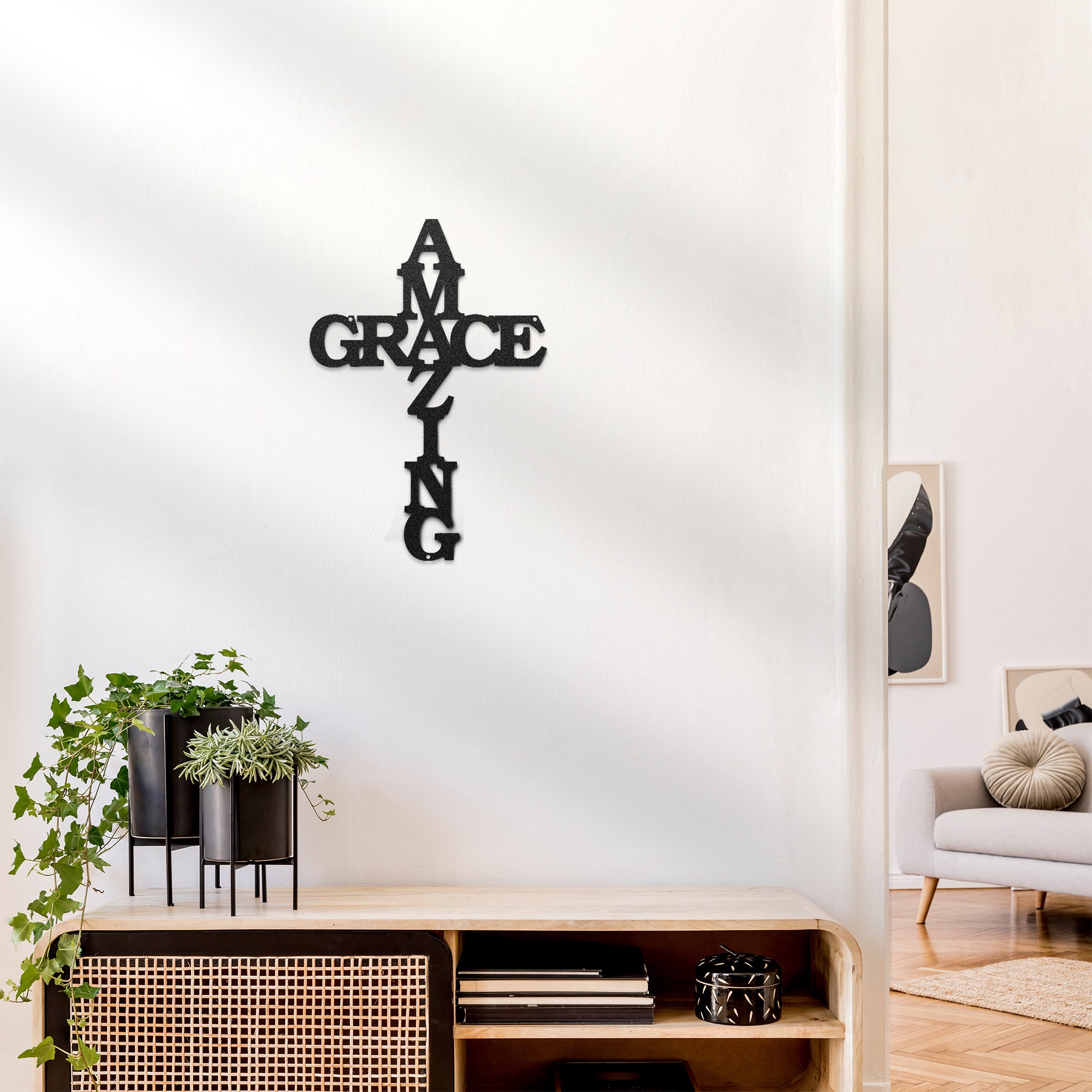 Amazing Grace Metal Cross Sign Religious Metal Wall Cross Etsy