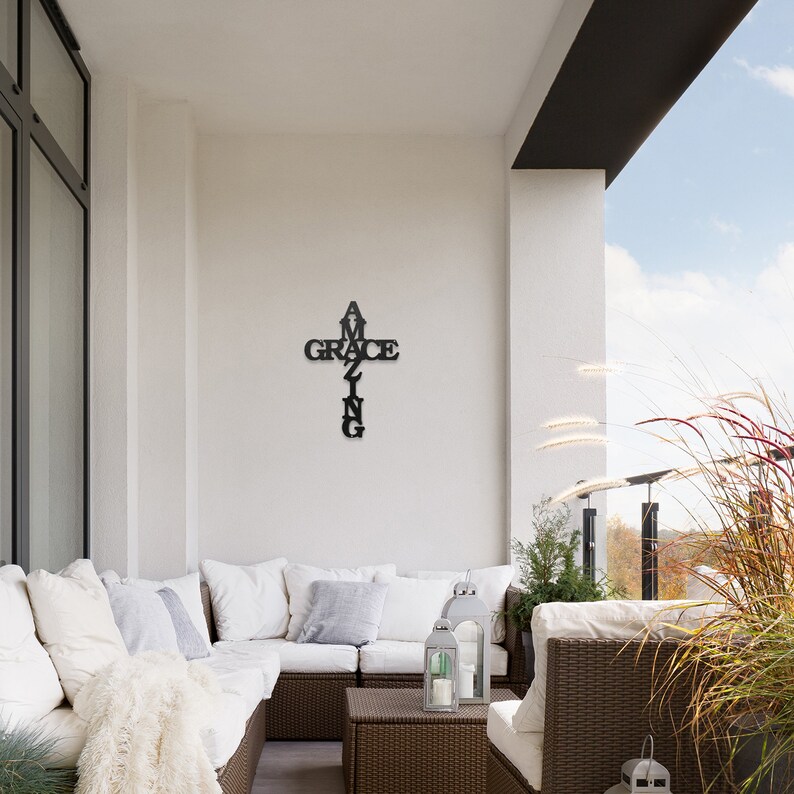 Amazing Grace Metal Cross Sign Religious Metal Wall Cross Etsy