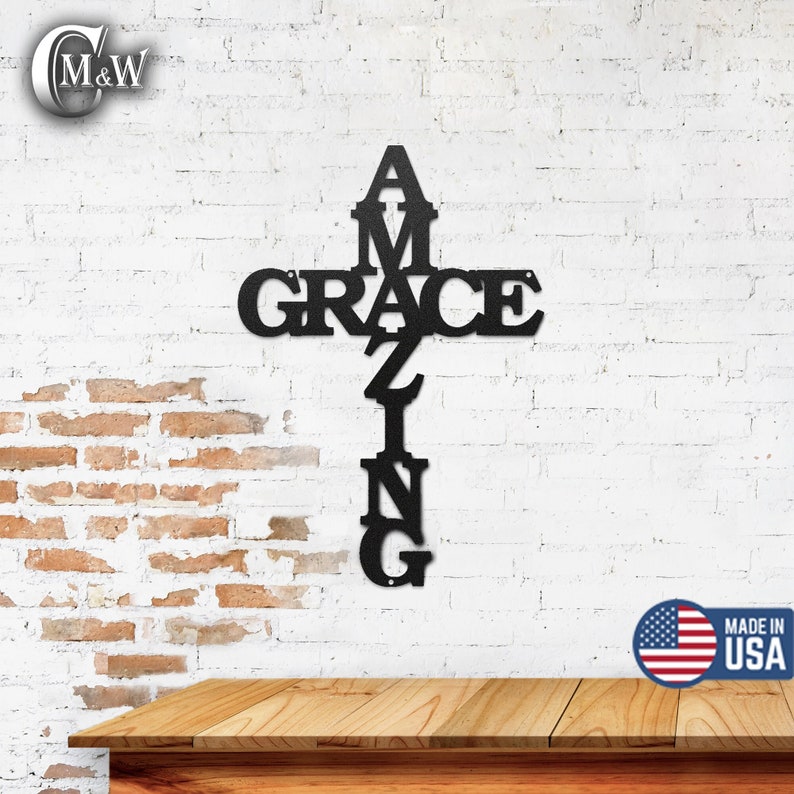Amazing Grace Metal Cross Sign Religious Metal Wall Cross Etsy