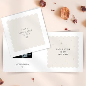 Pregnancy Announcement Card Friends Family Grandparents Auntie Uncle, Personalised Message New Baby Reveal Card, Printed Scan Pic, Neutral
