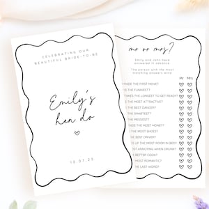 Hen Do Party Game, Mr or Mrs, Bride or Groom, Black and White Wavy Border, Modern Minimalist, Clean Questions, Bride to Be Game, BW1H