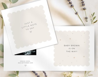 Pregnancy Announcement Card Friends Family Grandparents Auntie Uncle, Personalised Message New Baby Reveal Card, Printed Scan Pic, Neutral