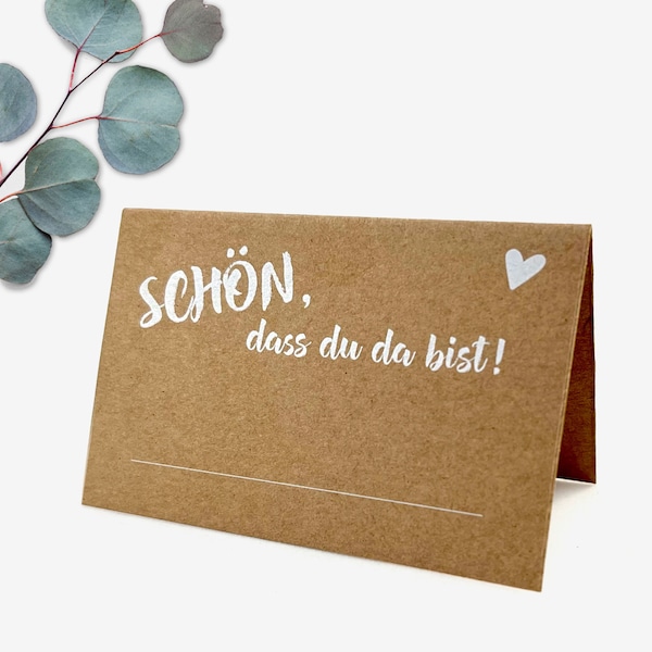 Tischkarten Namenskarten Platzkarten Kraftpapier für Hochzeit Taufe Konfirmation Geburtstag oder Komunion - Schön das du da bist