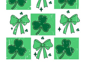 Bow and Shamrocks Checkered | Bow and Shamrocks  Design | Bow and Shamrocks Sublimation Diy Design | Instant Download PNG, JPG, SVG