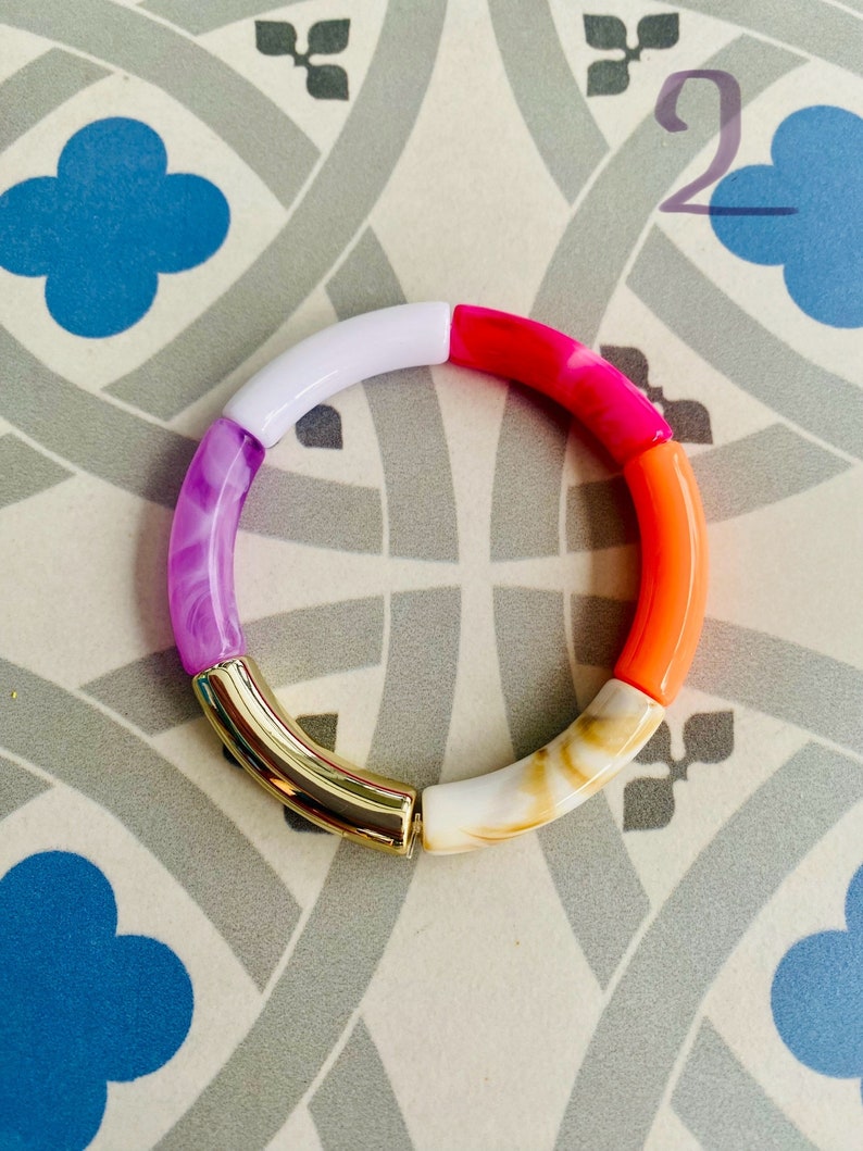 Bracelets Tubes multicolores en Acrylique faits mains Tendances image 4