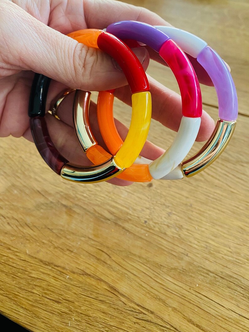 Bracelets Tubes multicolores en Acrylique faits mains Tendances image 9