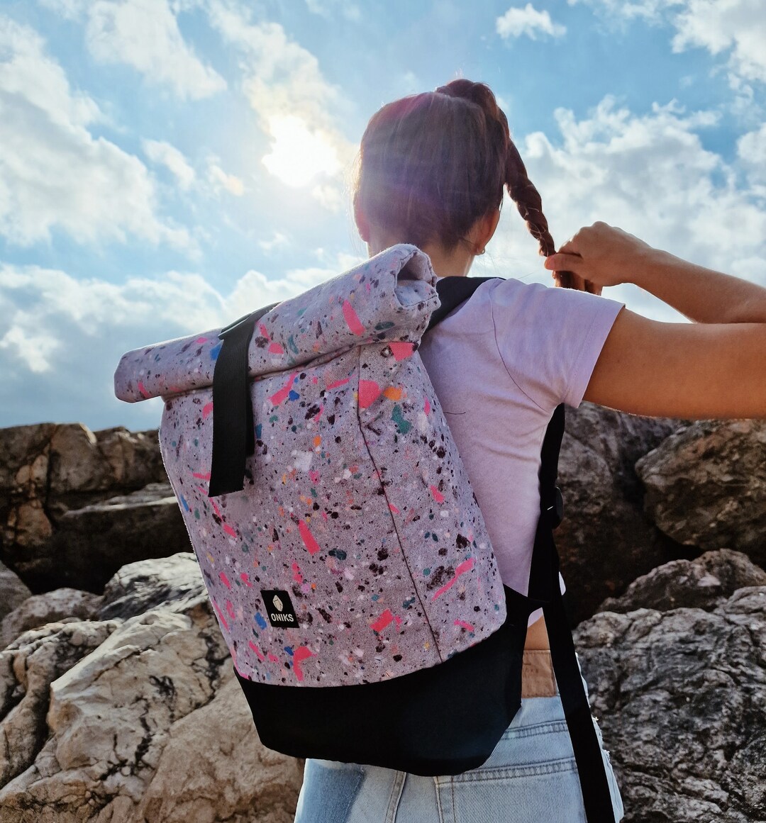'boulder' Print Rolltop Backpack Etsy