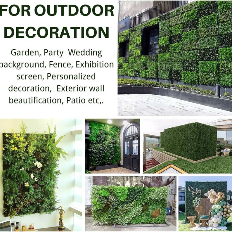 Artificial Grass Wall Panel 20x20'' 9pcs Greenery Grass Backdrop With Flowers UV Resistant