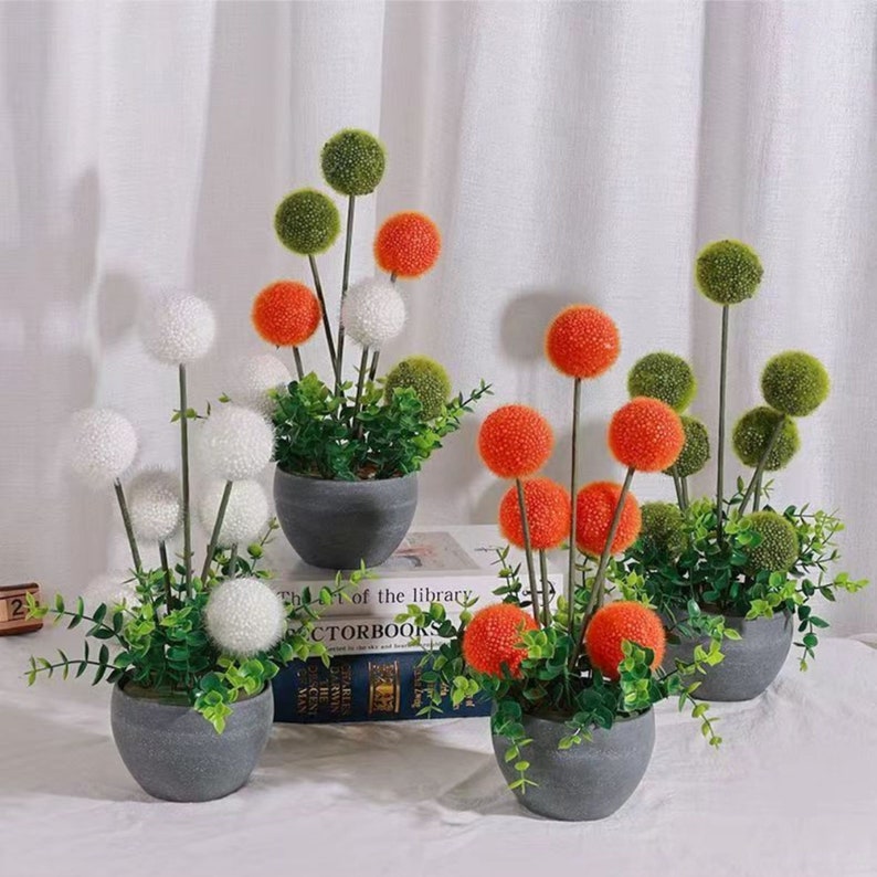 Artificial Topiary Potted Plant Green White Orange Boxwood Etsy