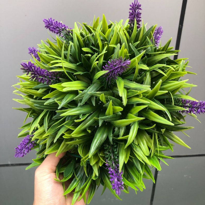 Artificial Purple Lavender Hanging Topiary Ball 7.9 in Plastic Lavender Flower Ball for Indoor