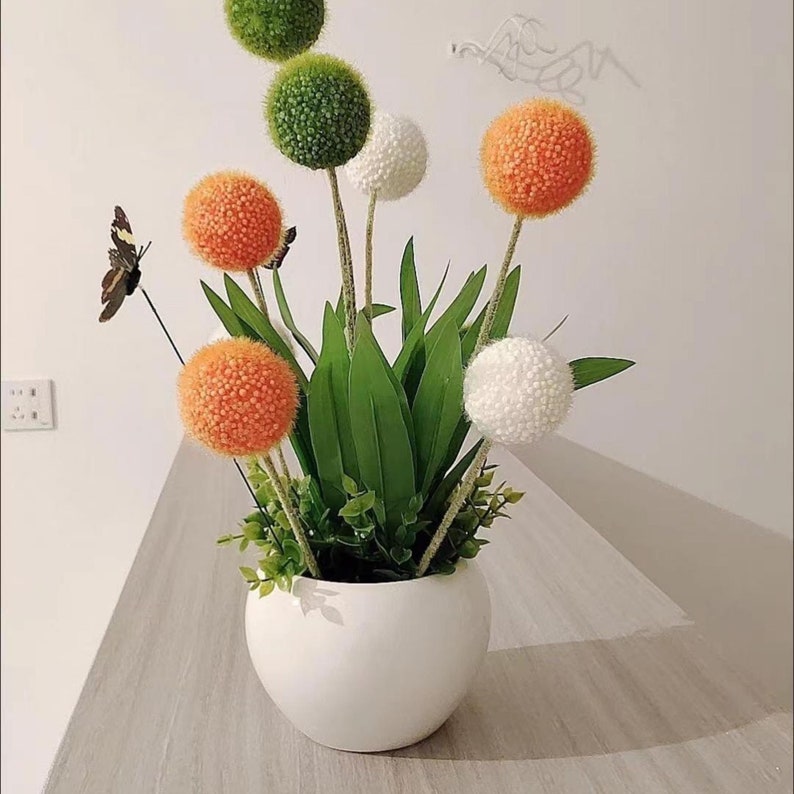 Artificial Topiary Potted Plant Green White Orange Boxwood Etsy
