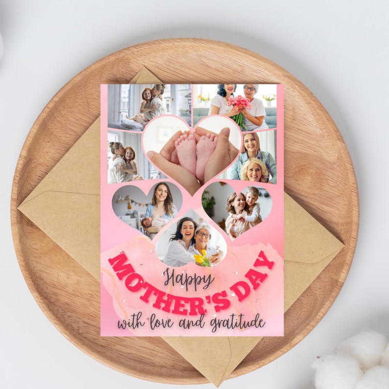 Mother’s Day Photo Collage Template, Editable Canva Design, Heart Frame ...