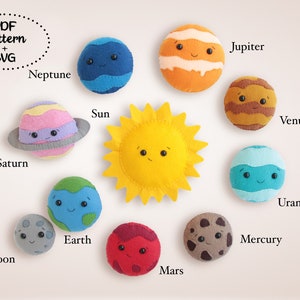 Solar system felt pattern, Space sewing decor, Felt planet patterns, Felt tutorial, Felt easy DIY, PDF SVG