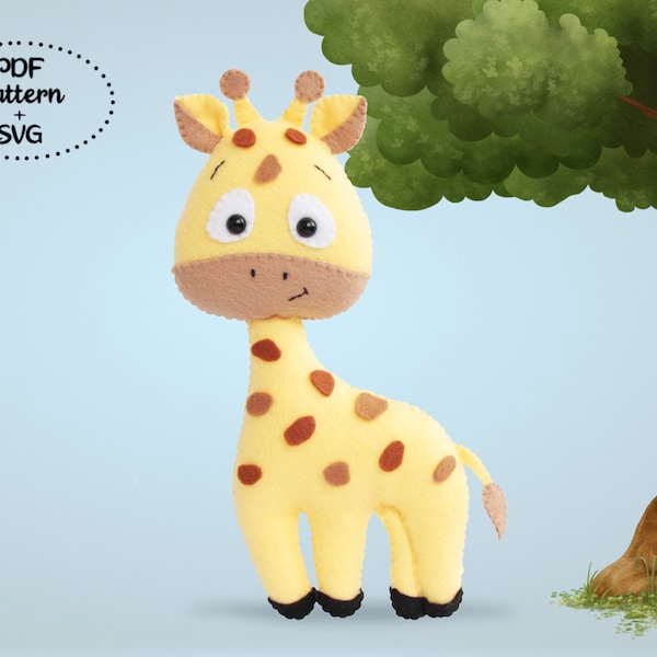 Felt Giraffe sewing pattern, Easy sewing toy, Safari plush animals, Felt ornaments, Felt DIY